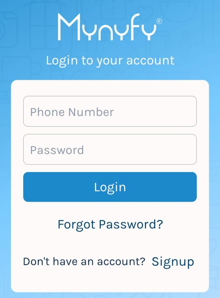 Mynyfy App Signup/Login