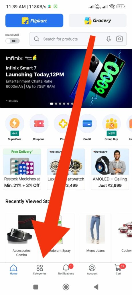 Flipkart App, Click on Catagory