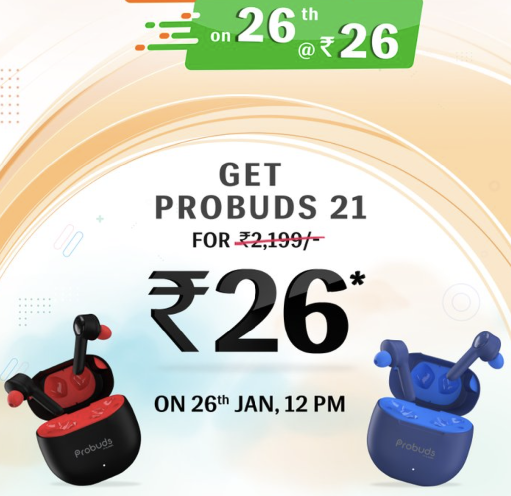 Lava ProBuds 21 @ Just Rs.26 - Lava Republic Day Flash Sale 