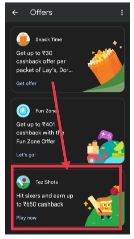 Google Pay Tez Shots Offer