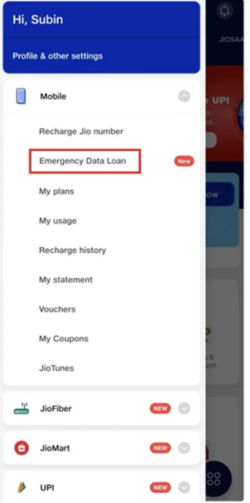 jio Get Emergency Data loan