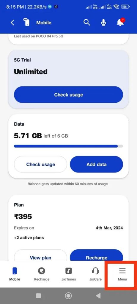 jio Menu